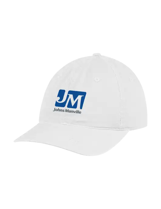 Garment Washed Unstructured Twill White Cap w/Johns Manville Logo