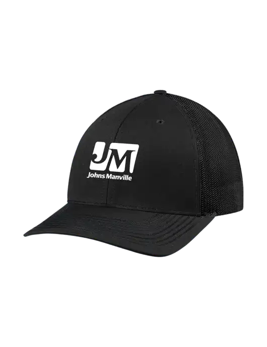 Richardson Adjustable Snapback Original 112 Trucker Cap Black w/Black Mesh w/Johns Manville Logo