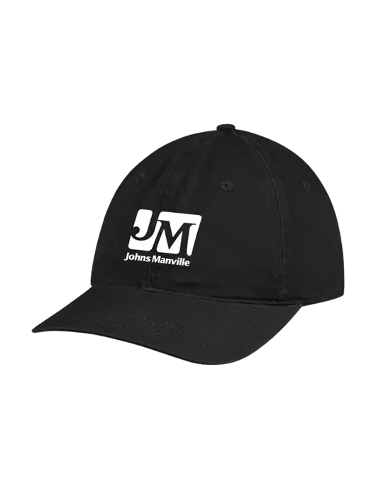Garment Washed Unstructured Twill Black Cap w/Johns Manville Logo