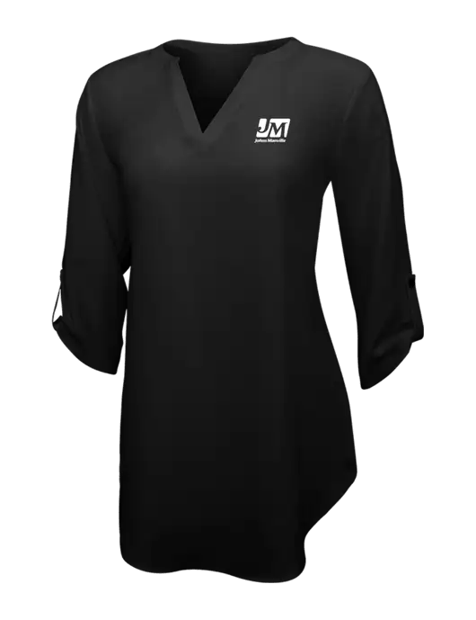 Womens Black 3/4 Sleeve Tunic Blouse w/Johns Manville Logo