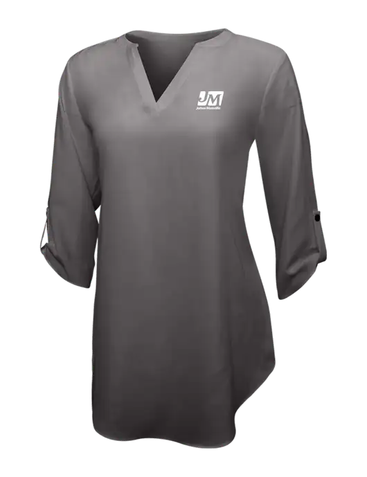 Dark Grey Womens 3/4 Sleeve Tunic Blouse w/Johns Manville Logo