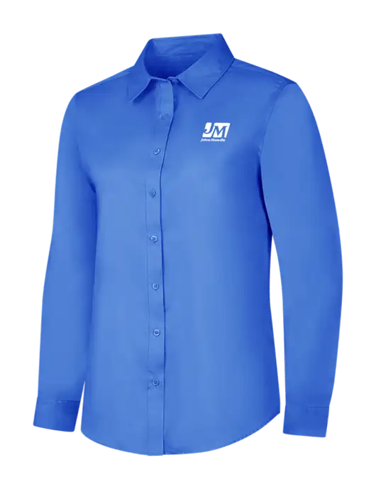 Dark Carolina Blue Womens Long Sleeve Superpro React Twill Shirt w/Johns Manville Logo