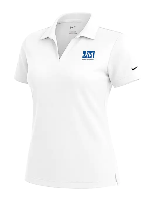 NIKE White Womens Dri-Fit Micro Pique Polo w/Johns Manville Logo