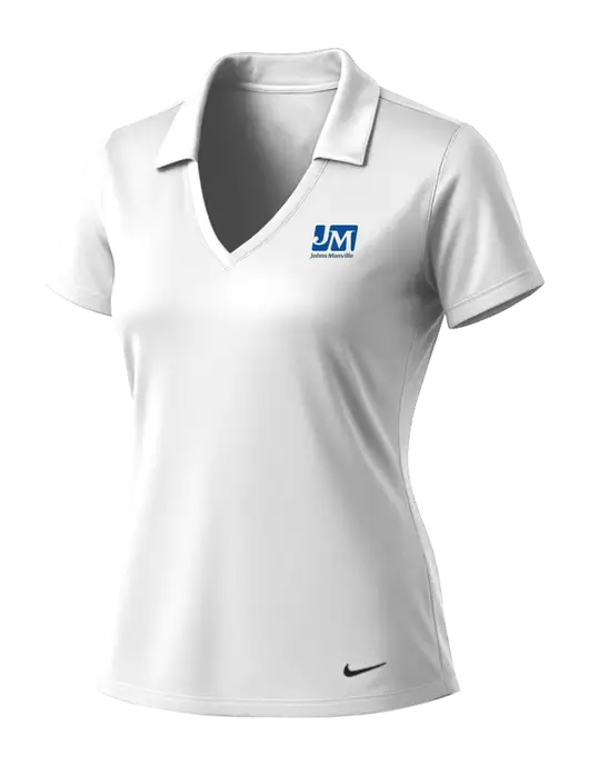 NIKE White Womens Dri-Fit Vertical Mesh Polo w/Johns Manville Logo