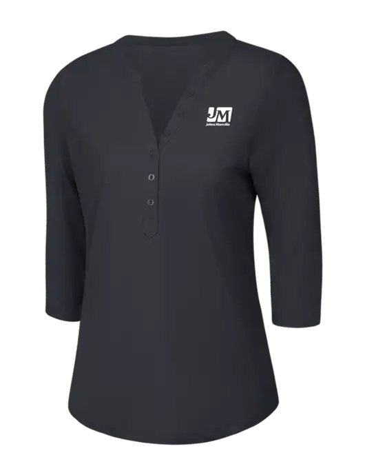 OGIO Charcoal Grey Jewel Henley w/Johns Manville Logo
