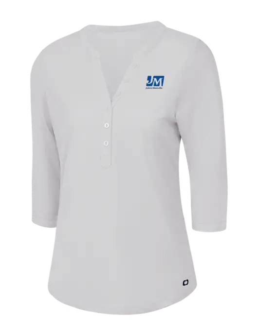 OGIO Bright White Jewel Henley w/Johns Manville Logo