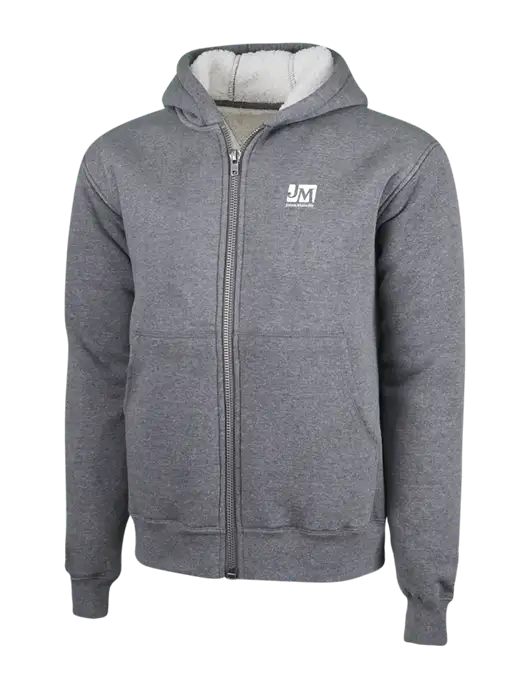 Cornerstone Grey Heather Heavyweight Sherpa Lined Hooded Fleece Jacket w/Johns Manville Logo