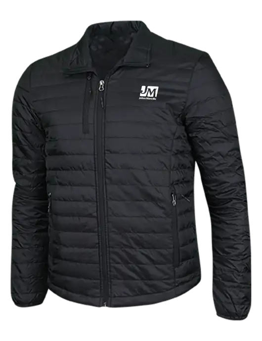 Deep Black Puffy Packable Jacket w/Johns Manville Logo