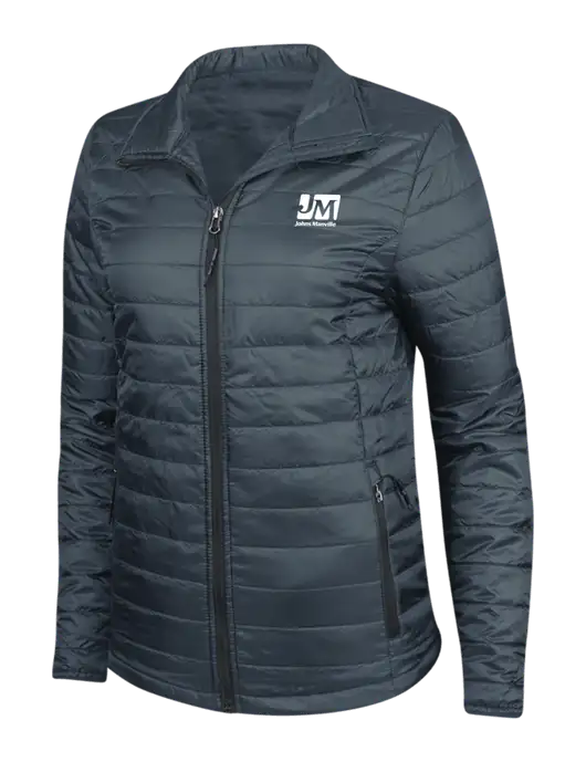 Navy Womens Puffy Packable Jacket w/Johns Manville Logo