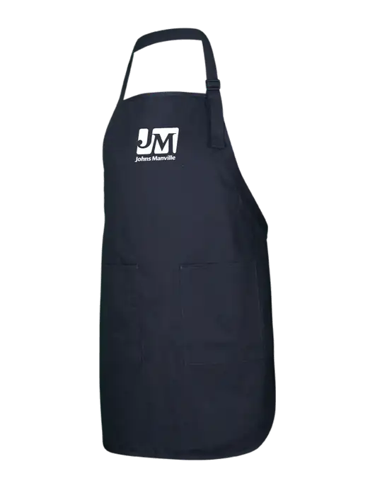 Full-Length Black Apron With Pockets w/Johns Manville Logo