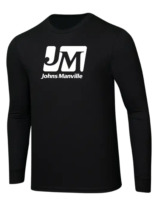 Simply Soft Long Sleeve Black 4.5 oz, Poly/Combed Ring Spun Cotton T-Shirt w/Johns Manville Logo