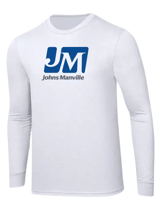 Simply Soft Long Sleeve White 4.5 oz, Poly/Combed Ring Spun Cotton T-Shirt w/Johns Manville Logo