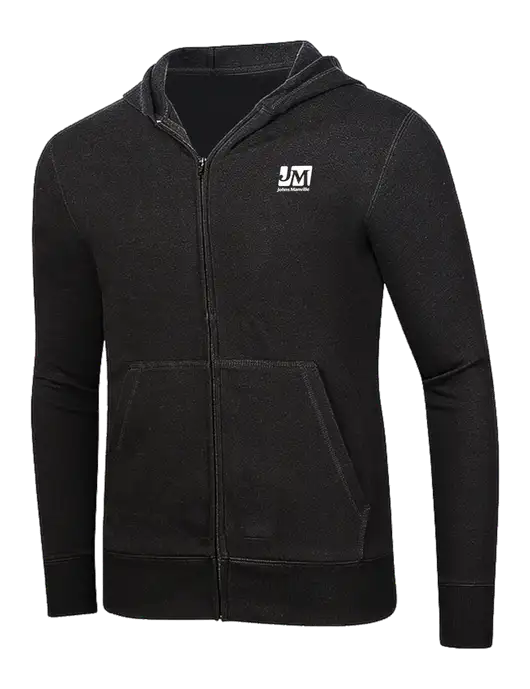Full-Zip Black Heavyweight Hooded Sweatshirt w/Johns Manville Logo