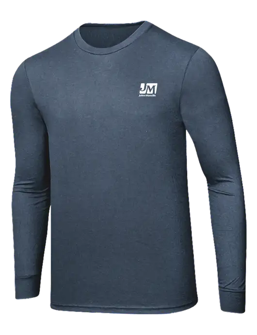 Simply Soft Long Sleeve Navy Frost 4.5 oz, Poly/Combed Ring Spun Cotton T-Shirt w/Johns Manville Logo
