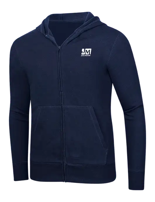 Full-Zip Navy Heavyweight Hooded Sweatshirt w/Johns Manville Logo