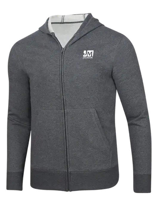 Full-Zip Dark Grey Heather Heavyweight Hooded Sweatshirt w/Johns Manville Logo