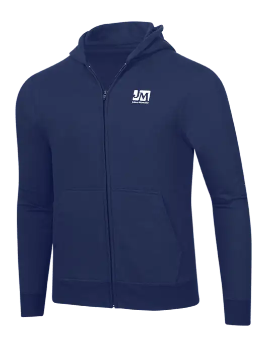Navy 8.5 oz Ring Spun Zip Hooded Sweatshirt w/Johns Manville Logo