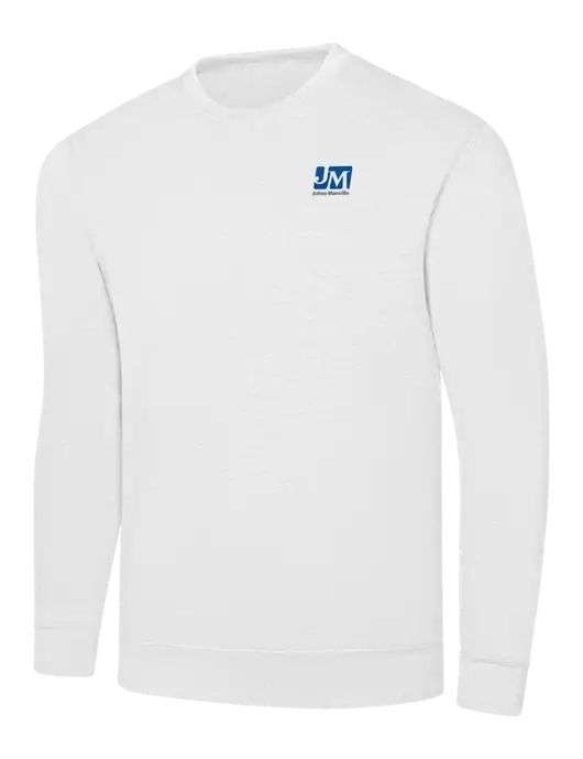 White 7.8 oz Ring Spun Crew Sweatshirt w/Johns Manville Logo