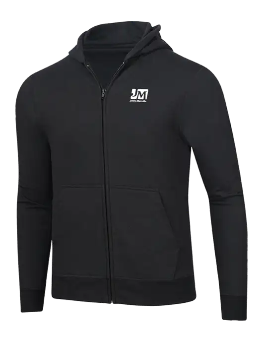Jet Black 8.5 oz Ring Spun Zip Hooded Sweatshirt w/Johns Manville Logo