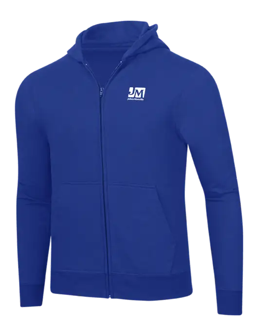 True Royal 8.5 oz Ring Spun Zip Hooded Sweatshirt w/Johns Manville Logo