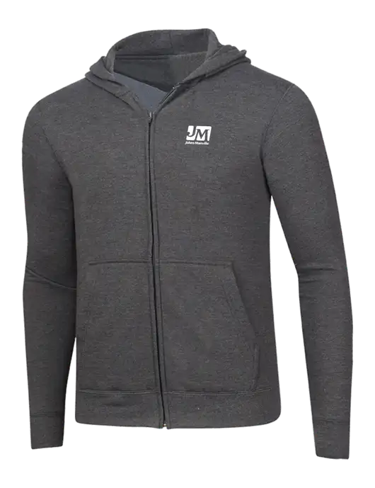 Dark Heather Grey 8.5 oz Ring Spun Zip Hooded Sweatshirt w/Johns Manville Logo