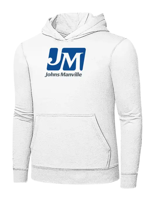 White 7.8 oz Ring Spun Hooded Sweatshirt w/Johns Manville Logo
