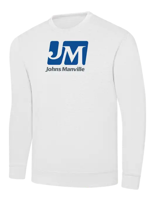 White 7.8 oz Ring Spun Crew Sweatshirt w/Johns Manville Logo