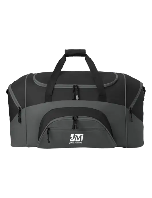 Standard Colorblock Black/Dark Grey Sport Duffel w/Johns Manville Logo