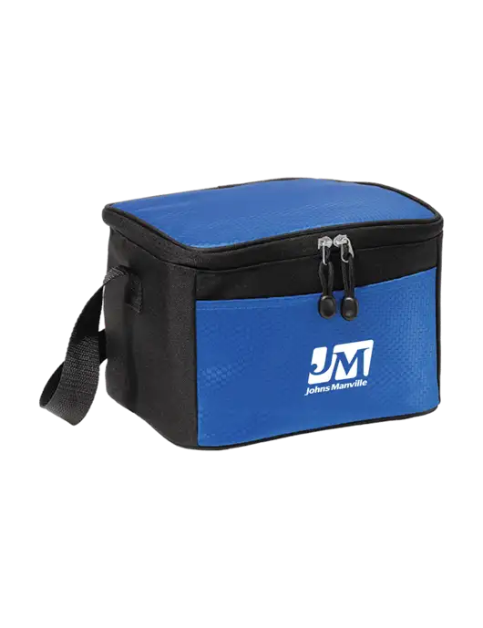6 Can Twilight Blue/Black Cube Cooler w/Johns Manville Logo