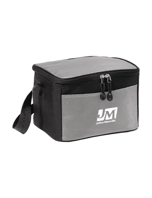 6 Can Grey/Black Cube Cooler w/Johns Manville Logo