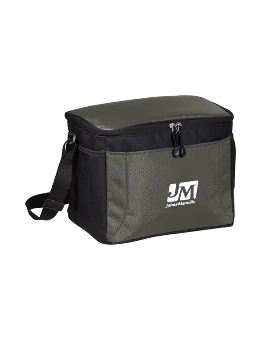 12 Can Grey/Black Cube Cooler w/Johns Manville Logo