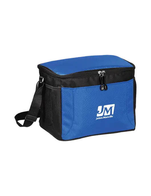 12 Can Twilight Blue/Black Cube Cooler  w/Johns Manville Logo