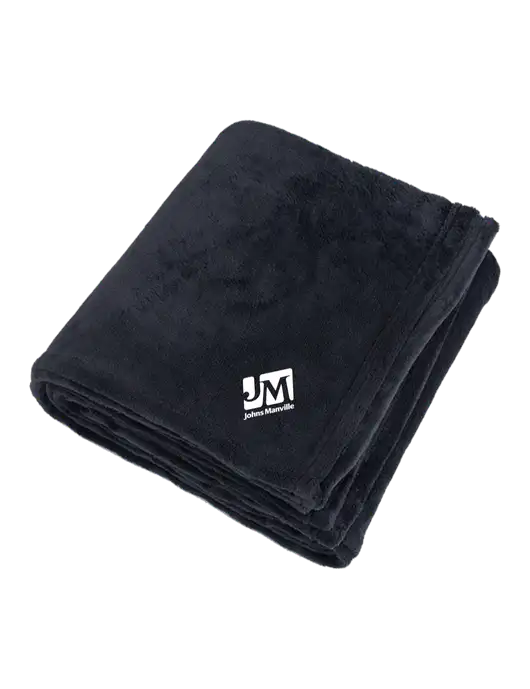 Oversized Deep Black Ultra Plush Blanket w/Johns Manville Logo