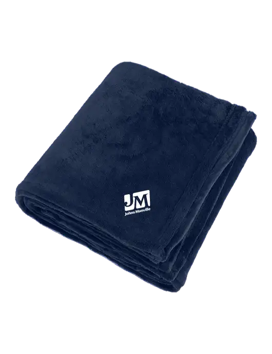 Oversized Deep Navy Ultra Plush Blanket w/Johns Manville Logo
