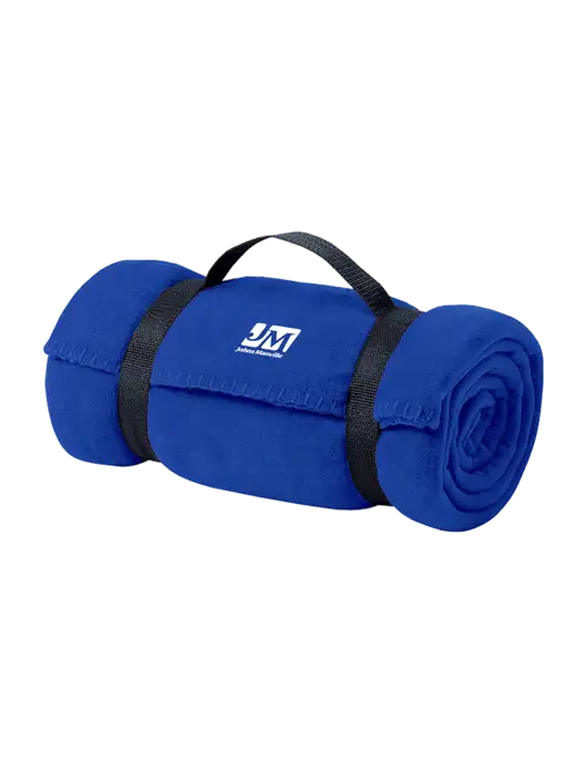 Casual Royal Fleece Blanket With Strap  w/Johns Manville Logo