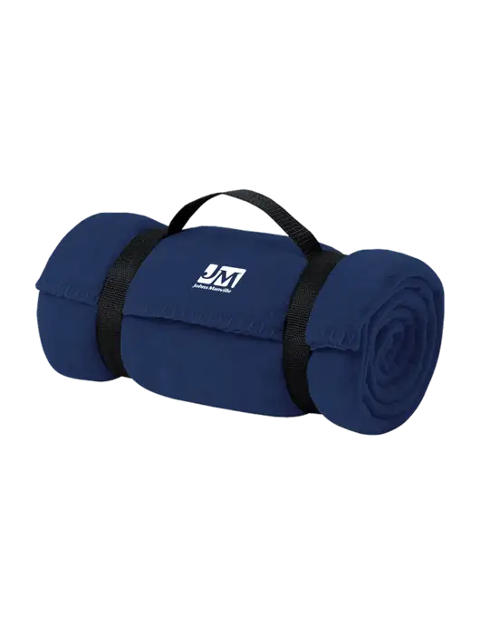 Casual Navy Fleece Blanket With Strap  w/Johns Manville Logo