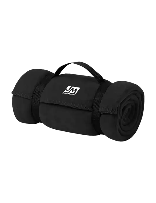 Casual Black Fleece Blanket With Strap w/Johns Manville Logo
