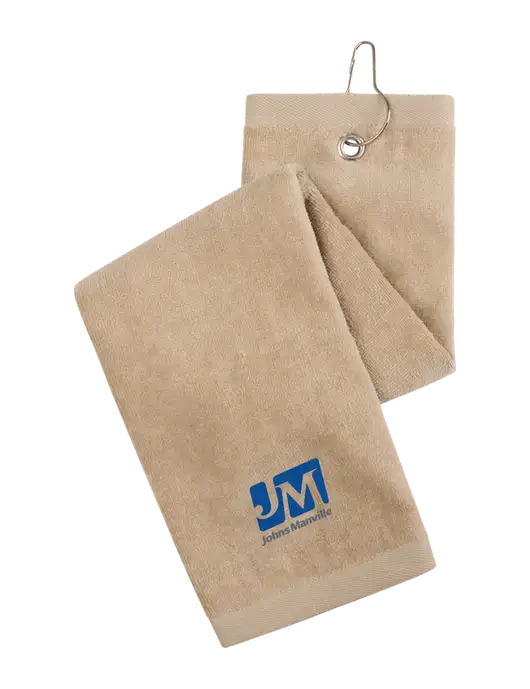 Khaki Tri-Fold Golf Towel with Grommet w/Johns Manville Logo