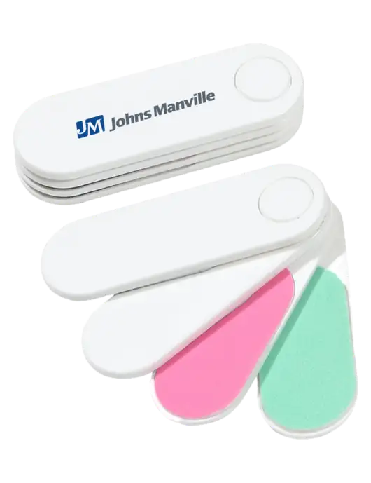 White Folding Nail Files & Buffer w/Johns Manville Logo