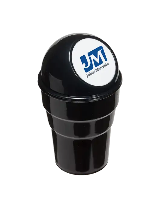 Black Car Cup Holder Trash Can w/Johns Manville Logo