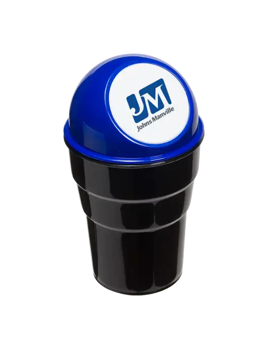 Blue Car Cup Holder Trash Can w/Johns Manville Logo