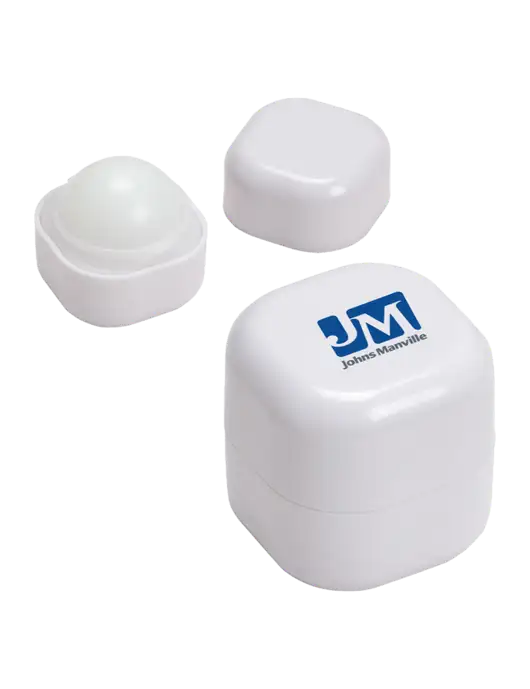 White Chap Cube Vanilla Lip Balm w/Johns Manville Logo