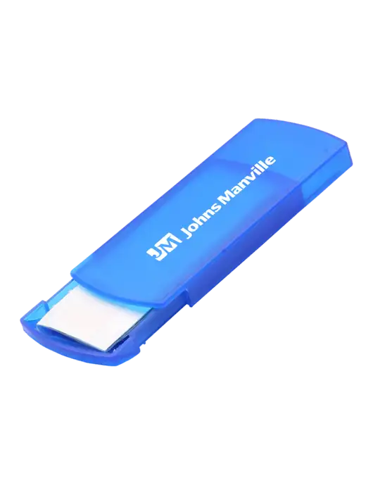 Slide Right Blue Bandage Dispenser w/Johns Manville Logo