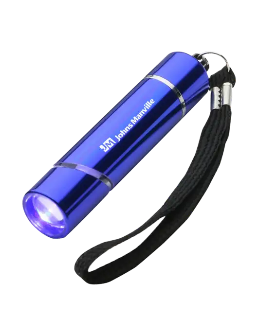 Blue Aluminum Scope LED Flashlight w/Johns Manville Logo