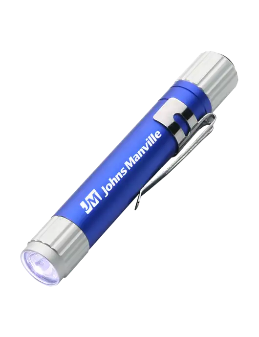 Blue Aluminum LED Penlight w/Johns Manville Logo
