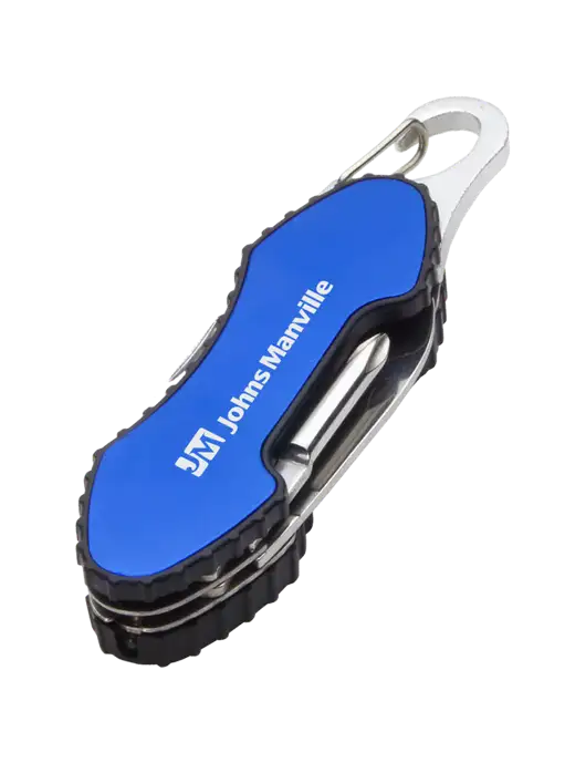 Blue 6 in 1 Tool with Carabiner w/Johns Manville Logo
