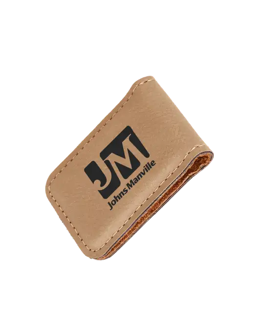 Tan Leatherette Money Clip w/Johns Manville Logo