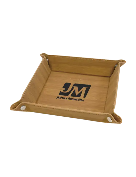 Bamboo Leatherette Valet Tray, 6 x 6 w/Johns Manville Logo