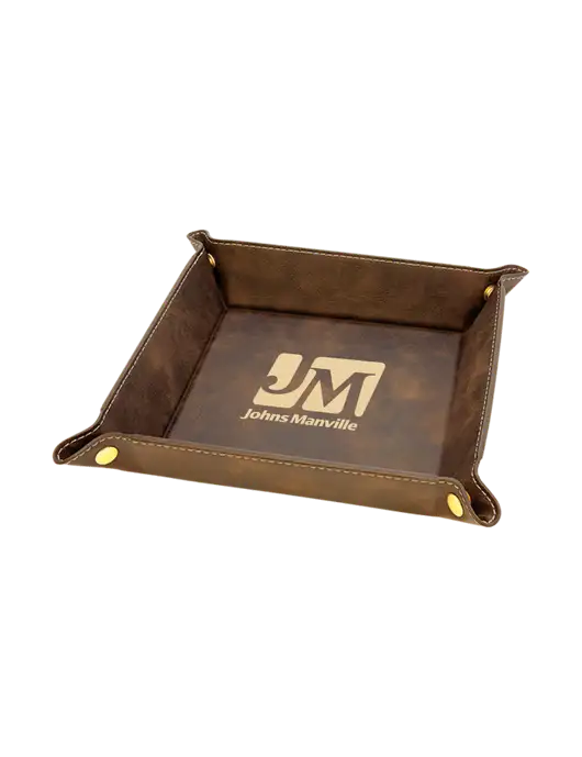 Rustic Leatherette Valet Tray, 6 x 6 w/Johns Manville Logo