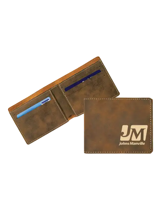 Rustic Leatherette Bifold Wallet w/Johns Manville Logo